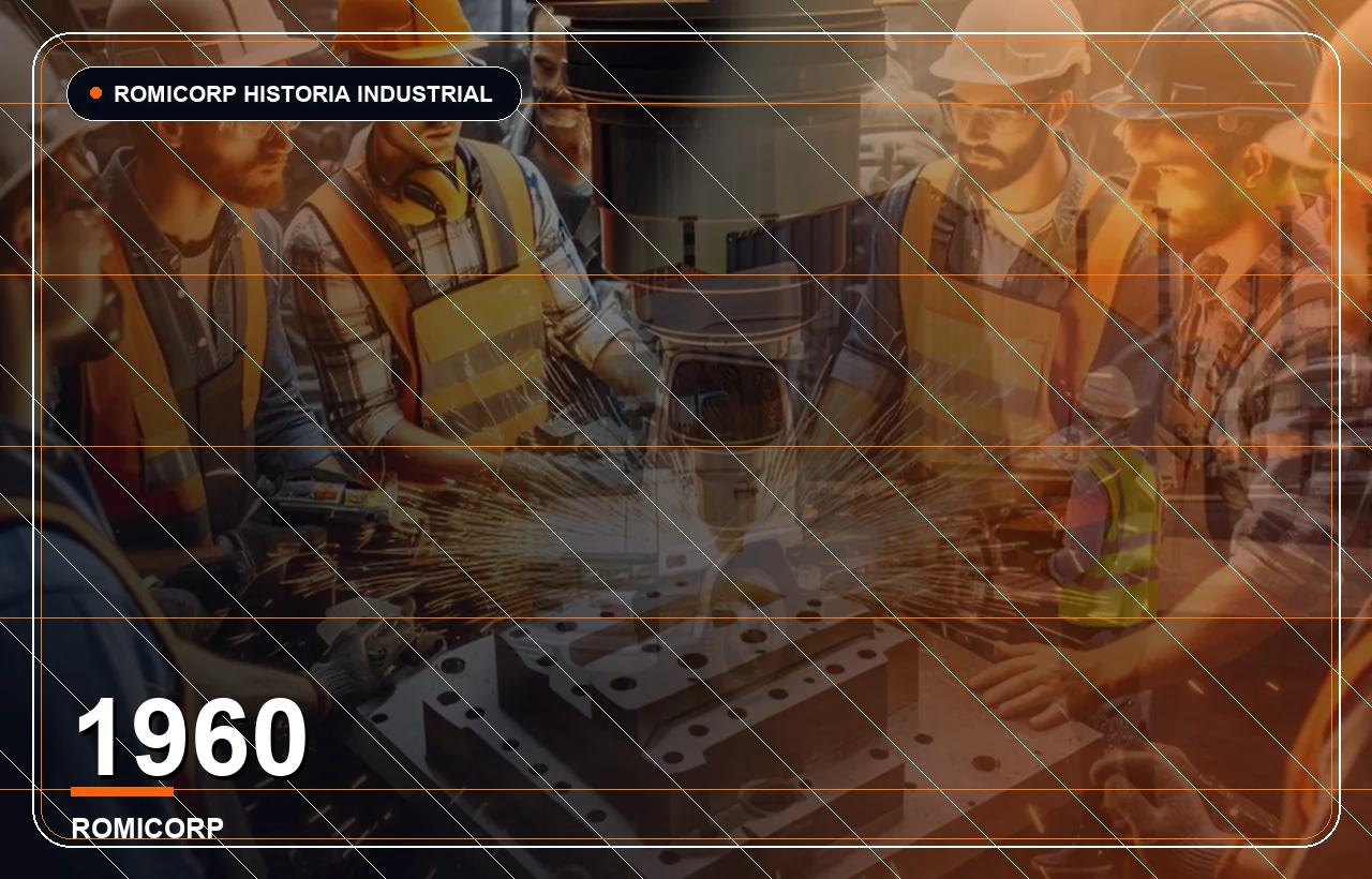 Visual industrial de fabricación e importación que representa el inicio de la historia de ROMICORP en 1960